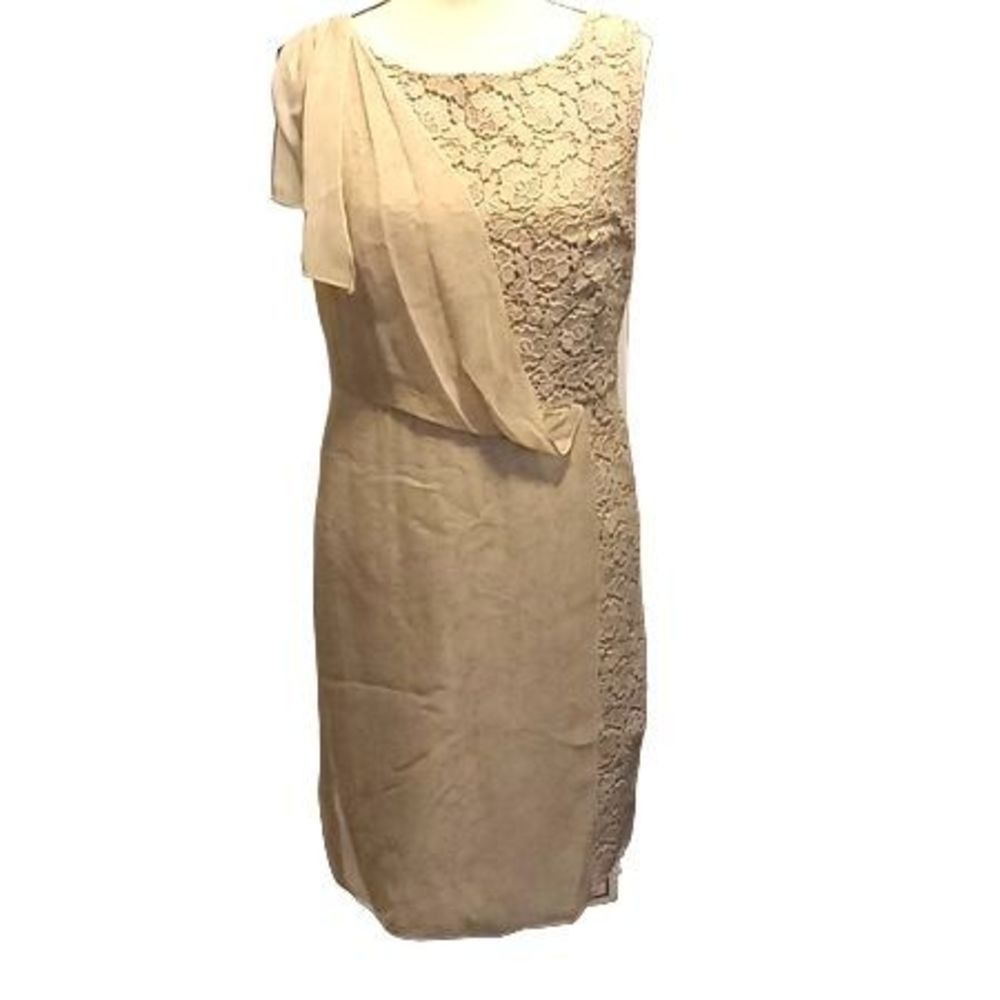 Ann Taylor Beige Knee Length Dress Lace With Partial Sheer Panel Women's‎ Size 6